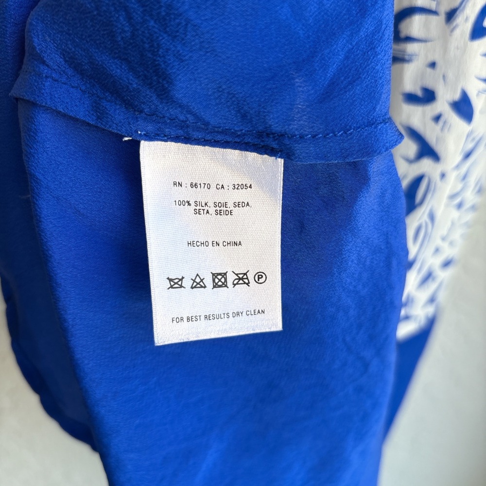 Maeve Anthro Silk 0 Blouse Sleeveless Button Carissa & Cobalt Colorbock Collar - Picture 5 of 10